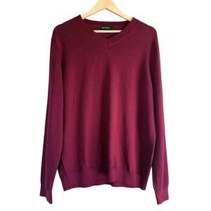 PAUL FREDRICK 100% merino wool crimson red long sleeve v-neck pullover sweater